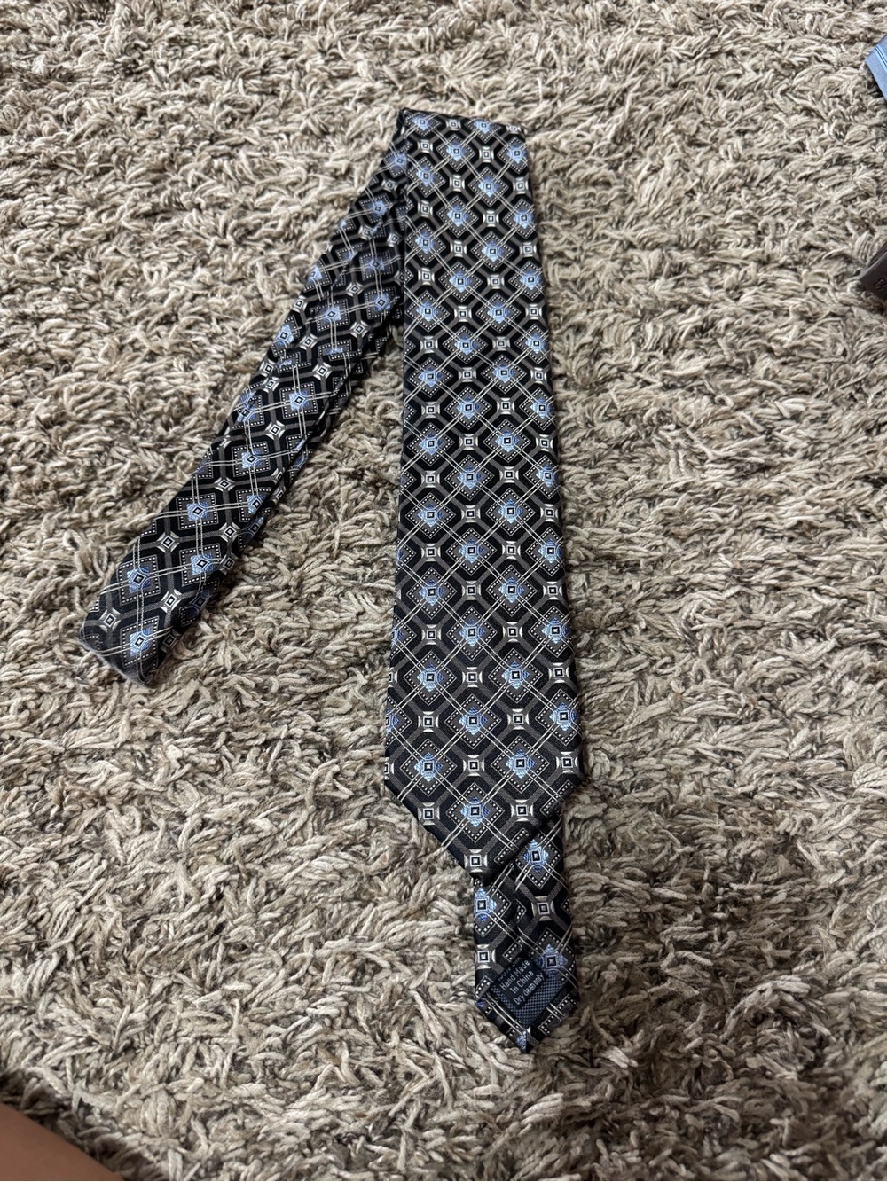 Pronto Uomo Black Tie with Blue and Silver Geometric Motif